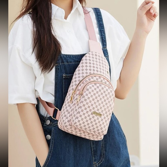 GEOMETRIC LIGHT PINK MINI SLING BACKPACK - Picture 6 of 6
